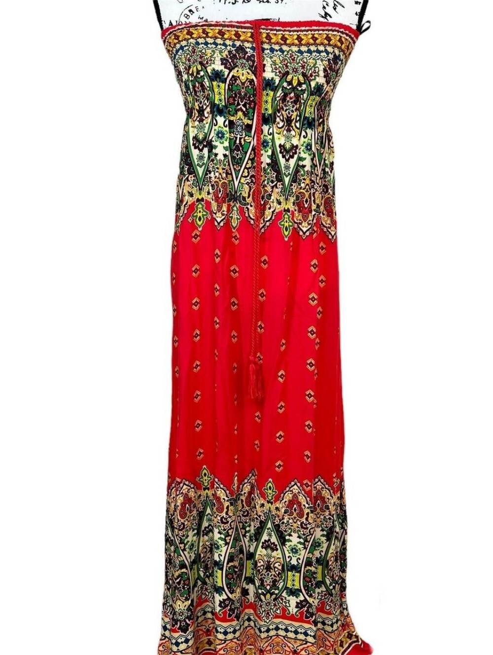 NWOT Flying Tomato Boho Strapless Tube Smocked Maxi Dress with Paisley Print